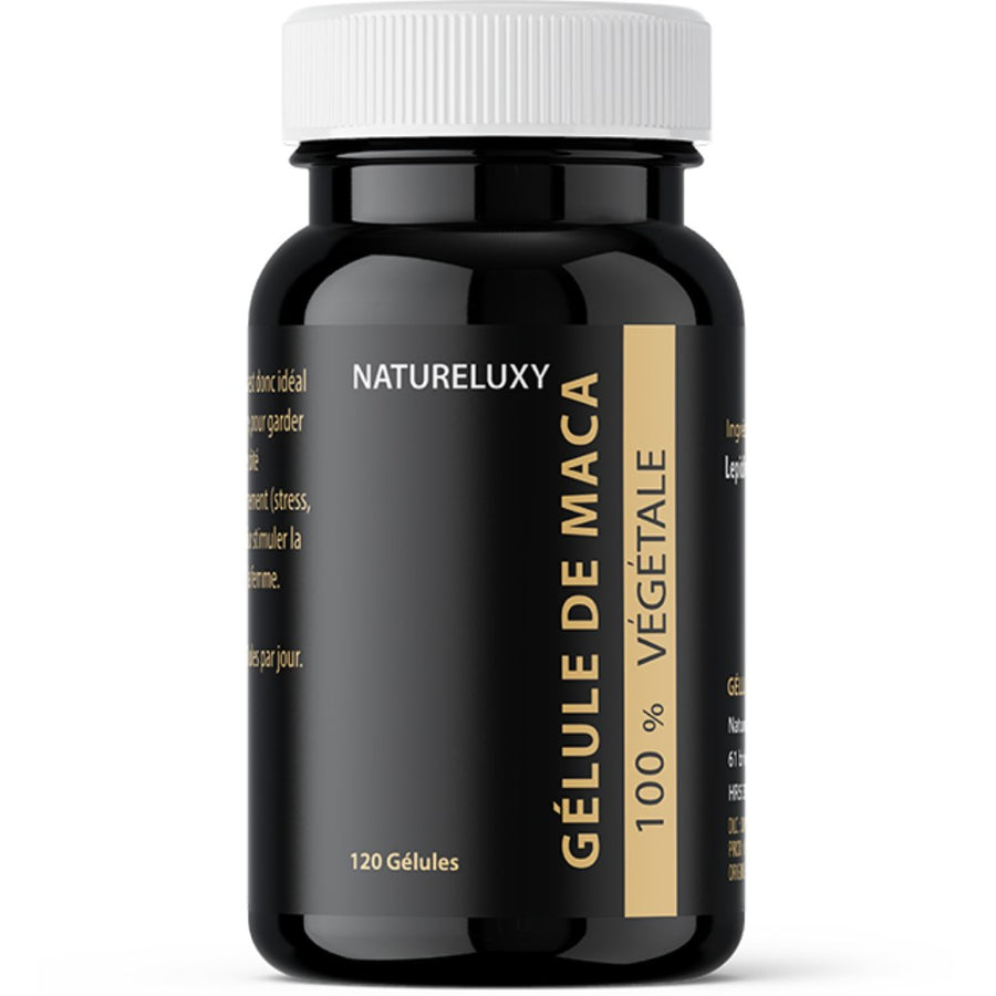 Gélules de Maca 120 gélules 300 mg – produit naturel présenté par Natureluxy