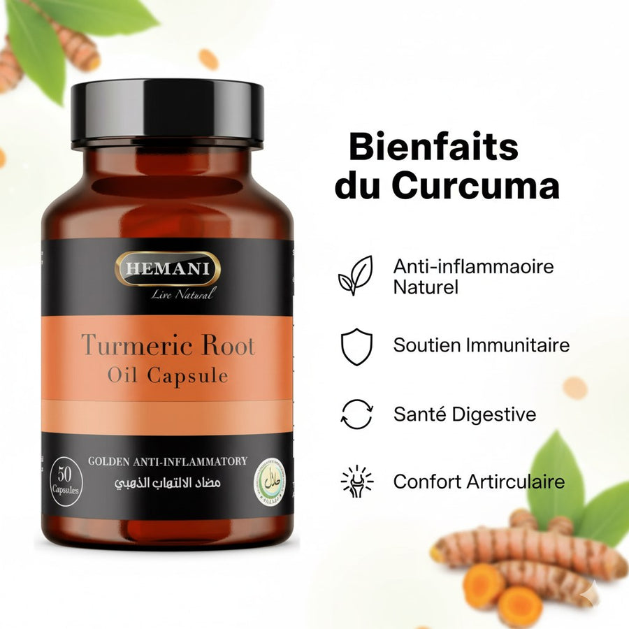 50 Capsules Végétales de Curcuma - Hemani – produit naturel présenté par Natureluxy