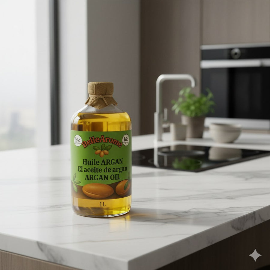 Huile végétale d'Argan BIO Maroc – Format 1 litre – Natureluxy