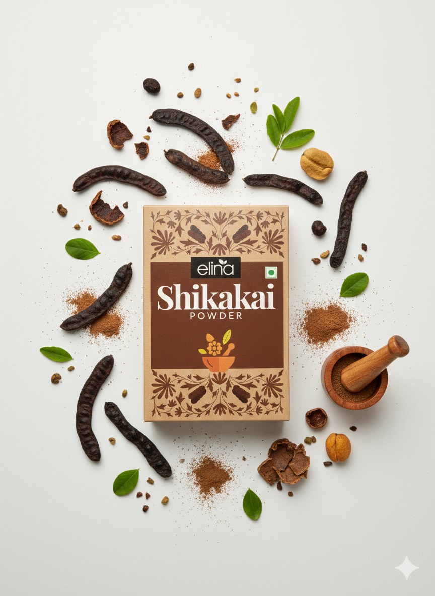 Poudre de Shikakai – soin capillaire ayurvédique – produit naturel présenté par Natureluxy