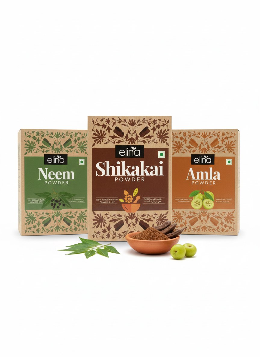 Poudre de Shikakai – soin capillaire ayurvédique – produit naturel présenté par Natureluxy