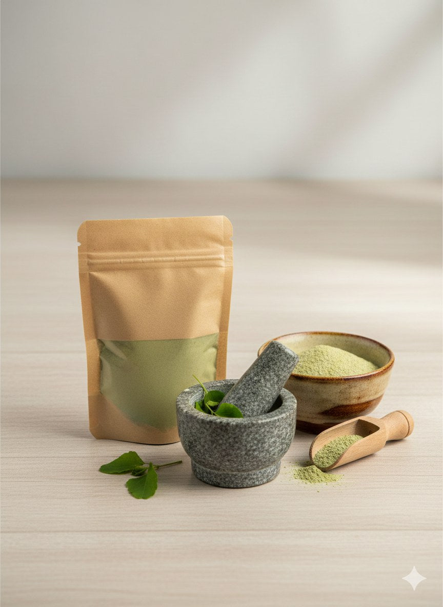 Poudre de Brahmi 100 g – soin capillaire en poudre – produit naturel présenté par Natureluxy