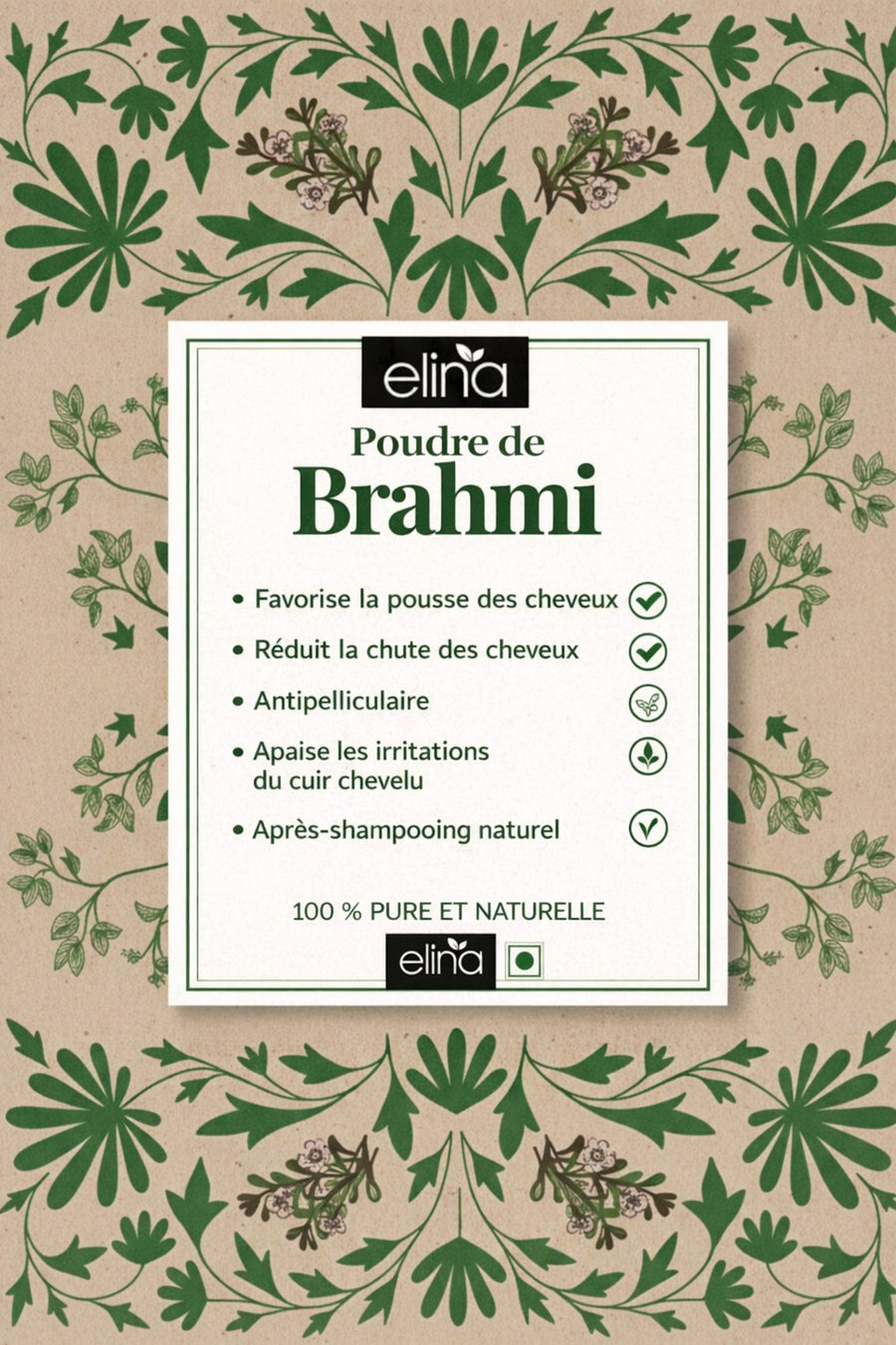 Poudre de Brahmi 100 g – soin capillaire en poudre – produit naturel présenté par Natureluxy