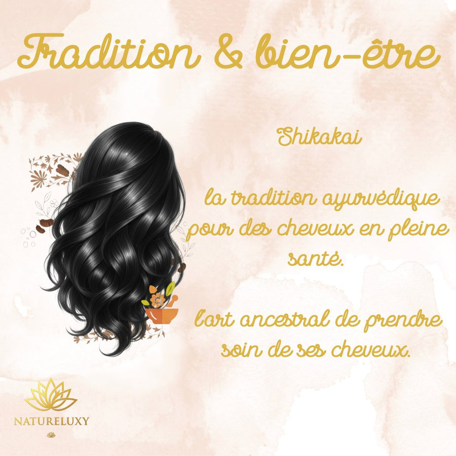 Poudre de Shikakai – soin capillaire ayurvédique – produit naturel présenté par Natureluxy