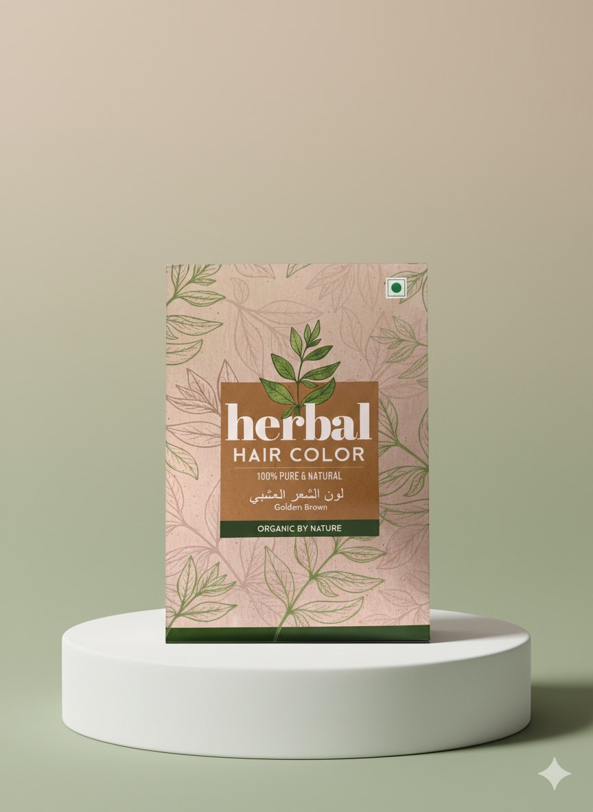 Coloration capillaire végétale Golden Brown – herbes ayurvédiques – produit naturel présenté par Natureluxy