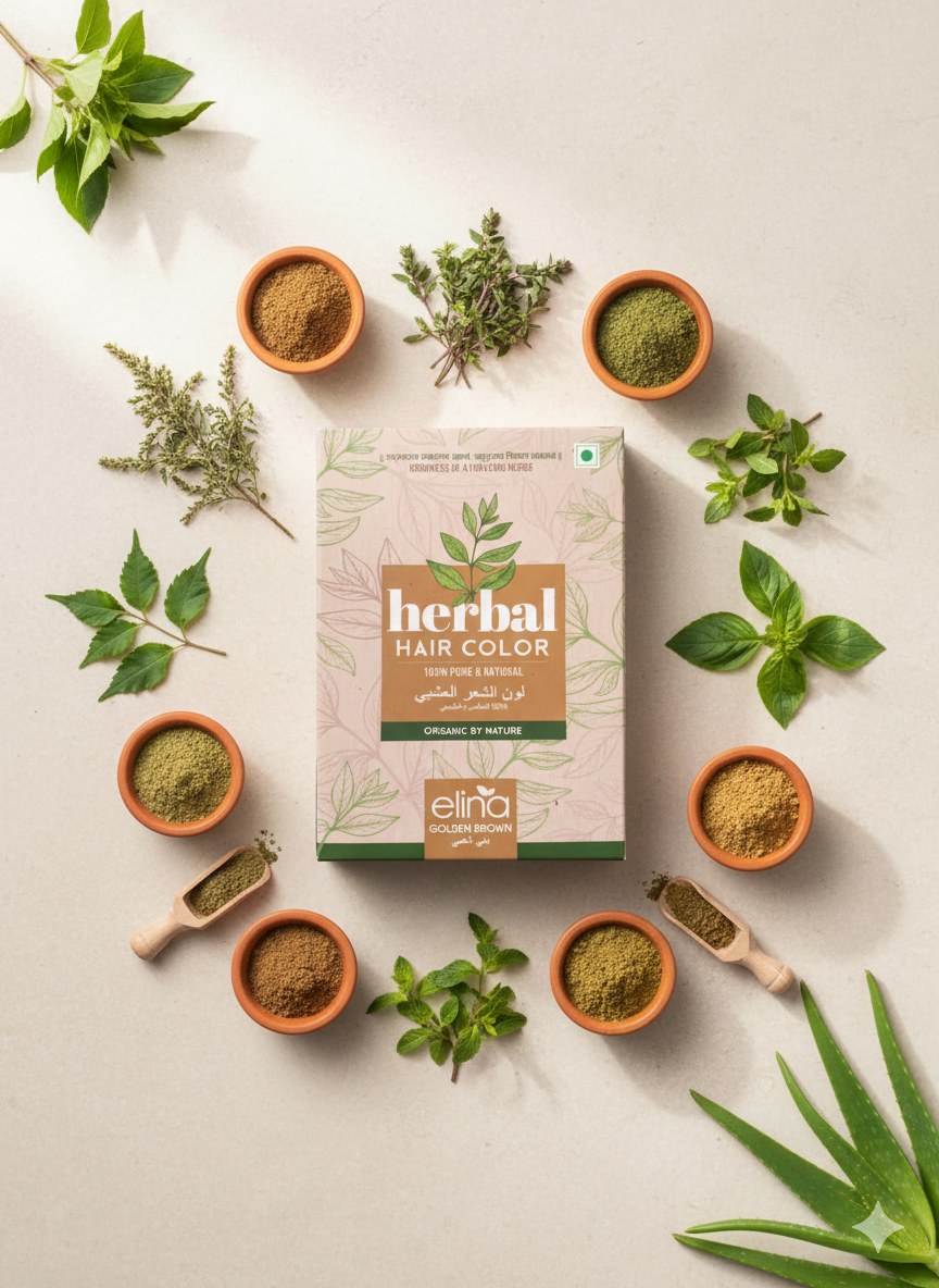 Coloration capillaire végétale Golden Brown – herbes ayurvédiques – produit naturel présenté par Natureluxy