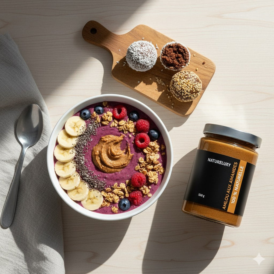 Amlou aux Amandes 500g - Pâte à Tartiner à l’Huile d’Argan et au Miel d’Oranger – produit naturel présenté par Natureluxy