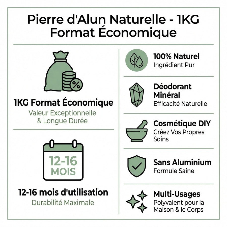 Pierre d’Alun en Poudre 1 kg (Potassium Alum) – Déodorant Naturel & Actif Cosmétique – Potassium Medical & Care – produit naturel présenté par Natureluxy