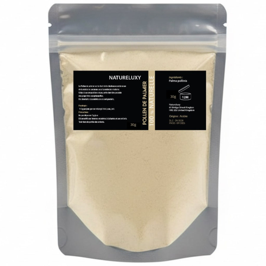 Pollen de Palmier Pur et Naturel 30 g – produit naturel présenté par Natureluxy