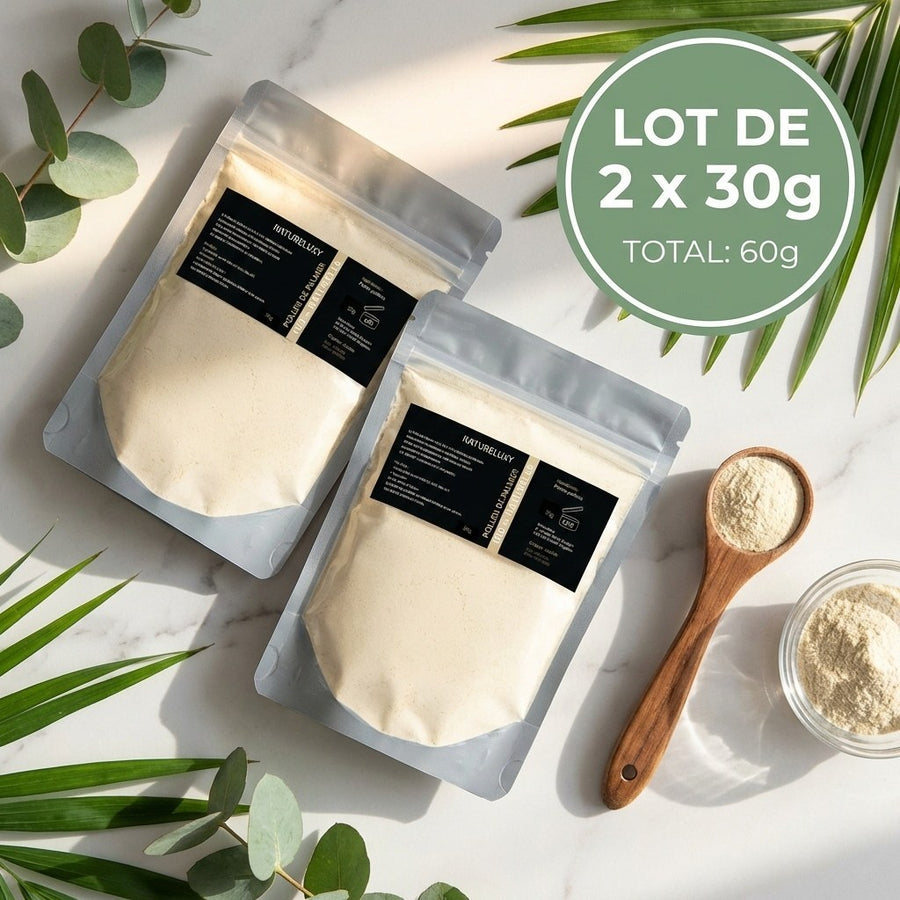 Pollen de palmier Pur et naturel 60g – produit naturel présenté par Natureluxy