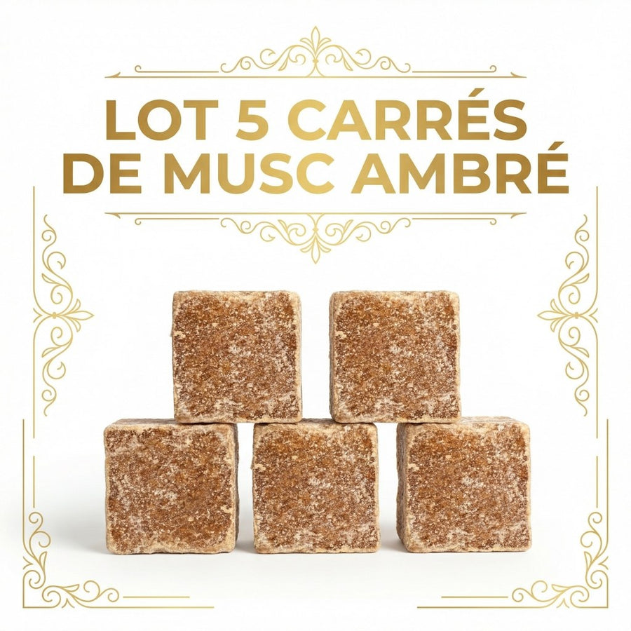 Lot de 5 carrés de musc ambré – parfum solide – produit naturel présenté par Natureluxy