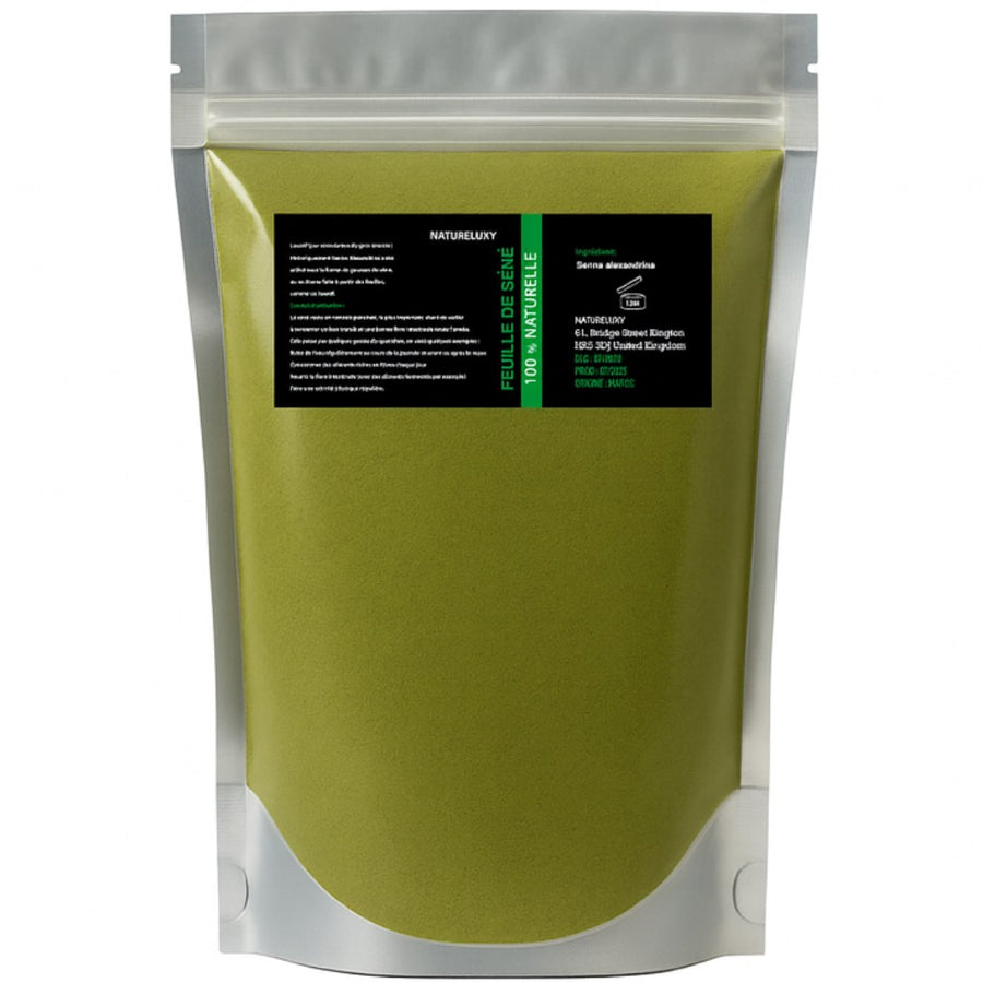 Feuilles de Séné en poudre (Sana Makki) 1 kg – 100% Naturel – produit naturel présenté par Natureluxy
