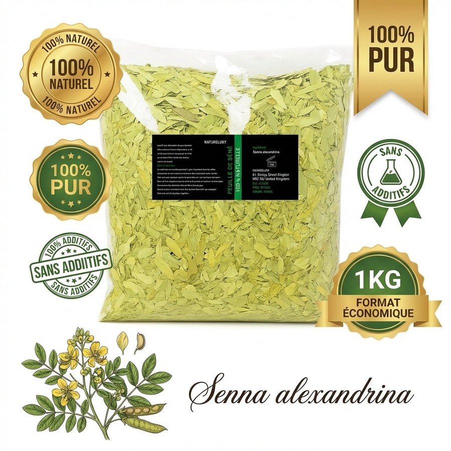 Feuilles de Séné Entières pour Infusion 1 kg – NATURELUXY – produit naturel présenté par Natureluxy