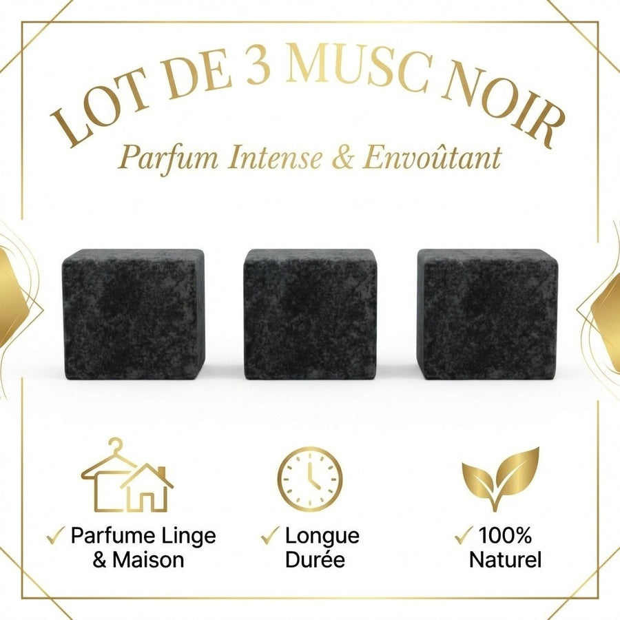 Lot de 3 carrés de musc noir – parfum solide - détail produit