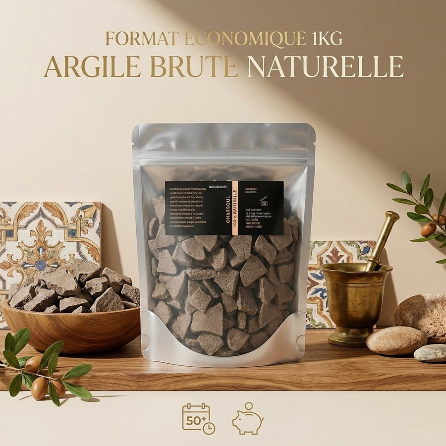 1kg Ghassoul du Maroc en vrac – produit naturel présenté par Natureluxy