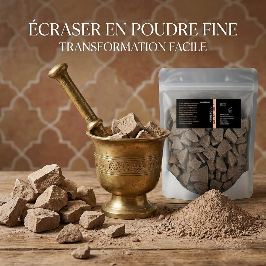 1kg Ghassoul du Maroc en vrac – produit naturel présenté par Natureluxy