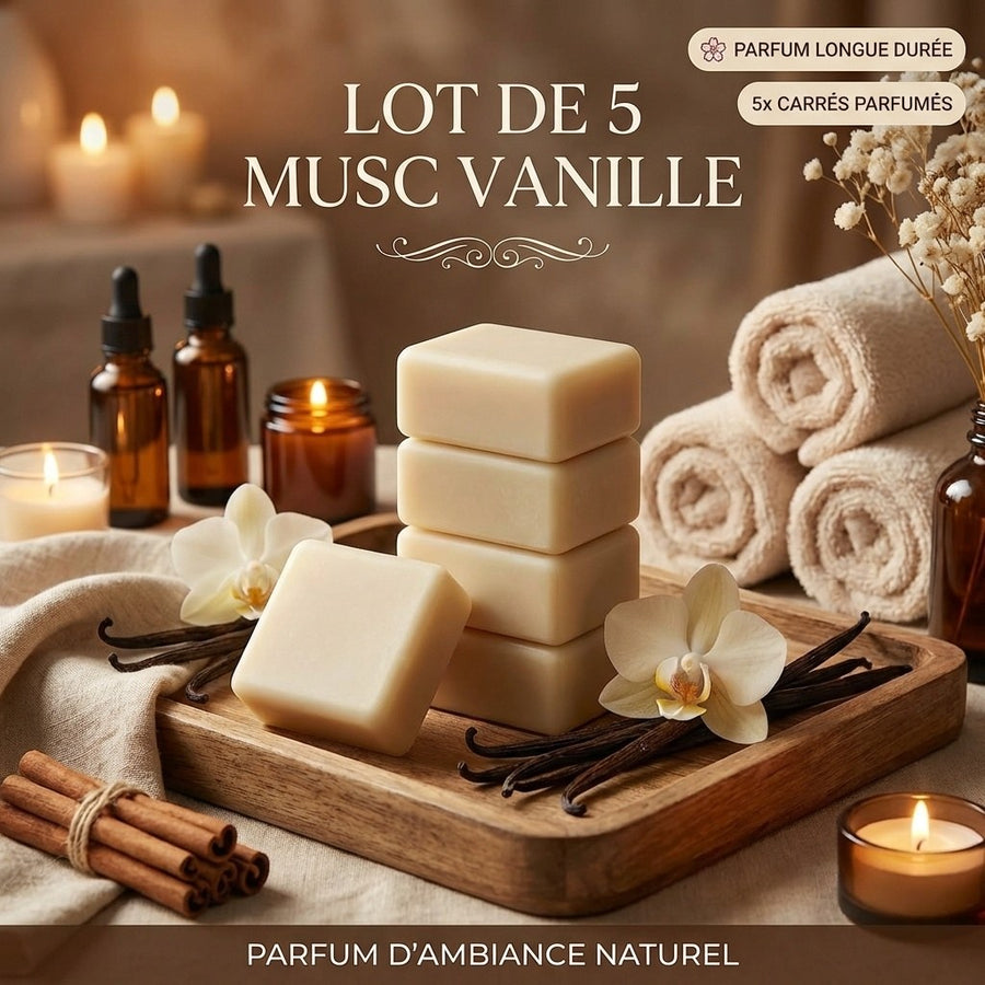Lot de 5 carrés de musc vanille – parfum solide - détail produit
