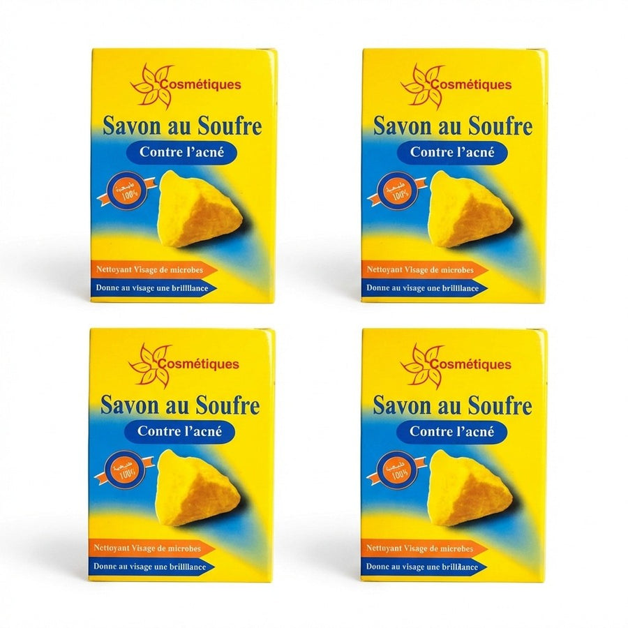 Lot de 4 Savons au Soufre Fabio 80 g | Peaux grasses à imperfections – produit naturel présenté par Natureluxy