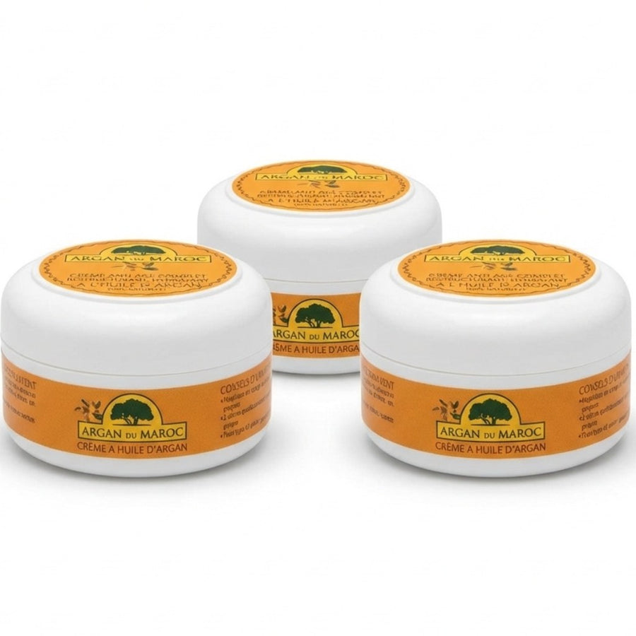 3 Crèmes Argan du Maroc Visage & Contour des Yeux Jour/Nuit 100 mL – produit naturel présenté par Natureluxy