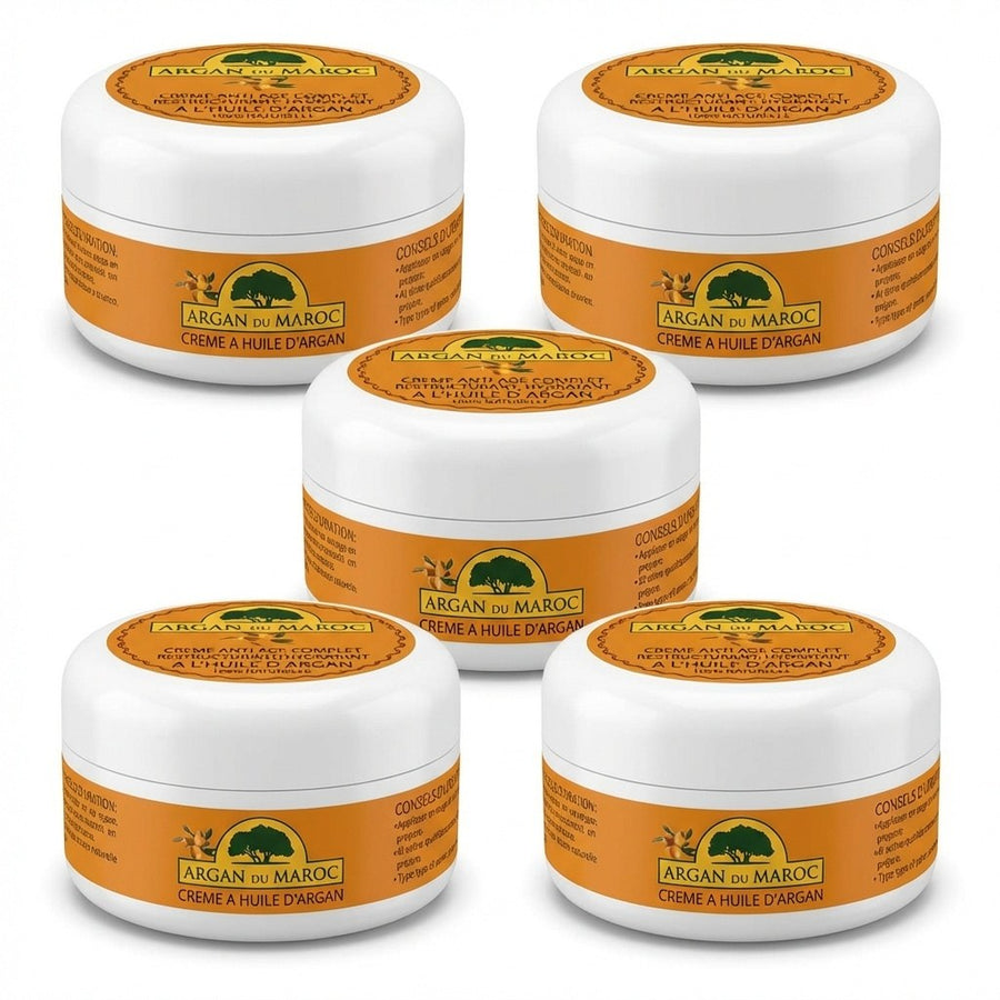 Lot de 5 Crèmes Argan du Maroc 100 mL – Visage & Contour des yeux – Jour & Nuit – Soin hydratant – produit naturel présenté par Natureluxy