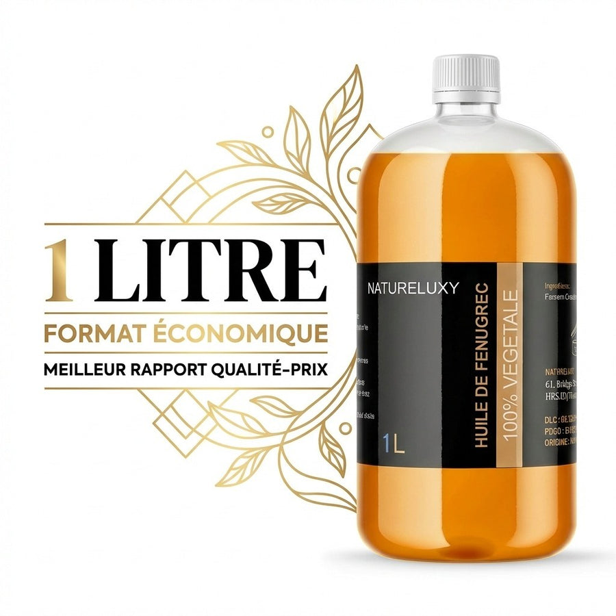 Huile de Fenugrec 1L – Usage externe – Qualité cosmétique – produit naturel présenté par Natureluxy