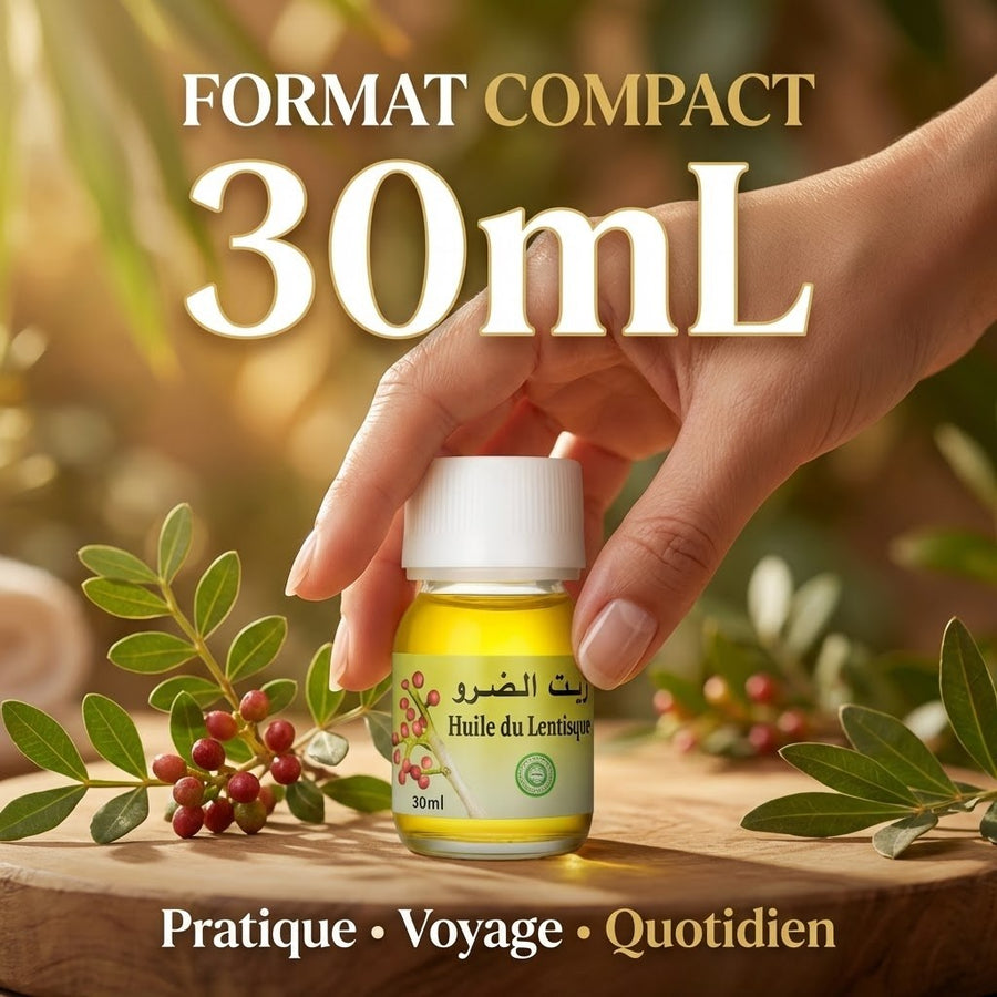 Huile de Lentisque 30mL 100% Naturelle (Mâcérat) – produit naturel présenté par Natureluxy