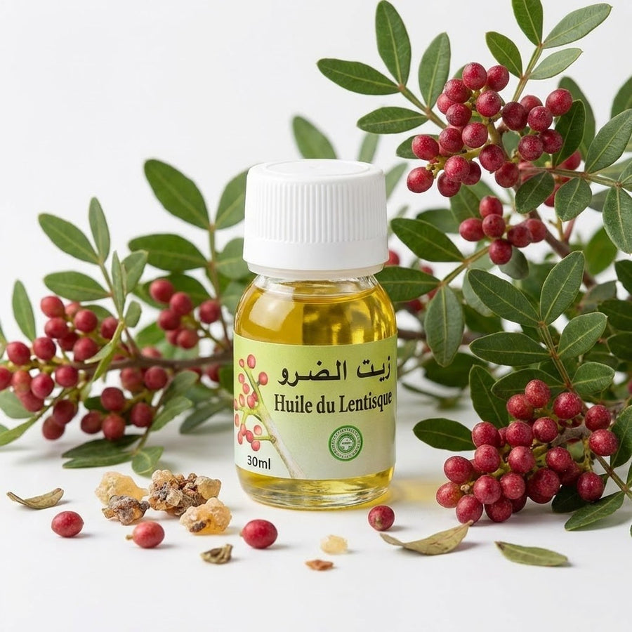 Huile de Lentisque 30mL 100% Naturelle (Mâcérat) – produit naturel présenté par Natureluxy