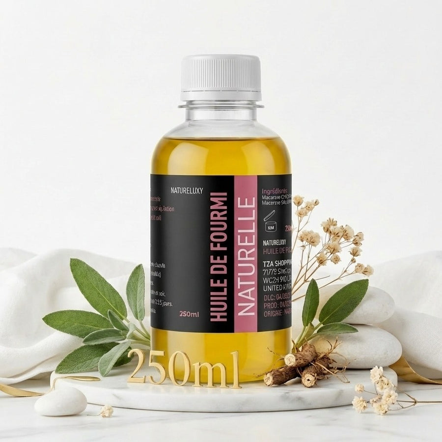 Huile de Fourmi 250mL Natureluxy Contre la Pousse des Poils – produit naturel présenté par Natureluxy