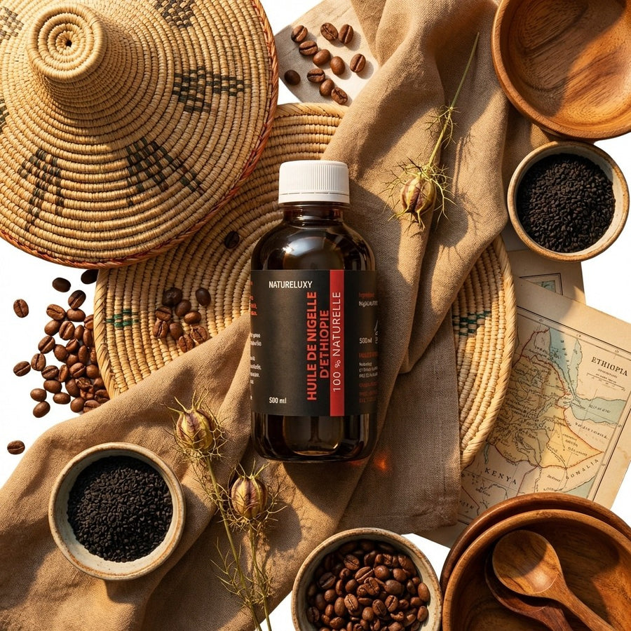Huile de Nigelle d’Éthiopie Habashia 500 mL – Huile de graine noire haute qualité – produit naturel présenté par Natureluxy