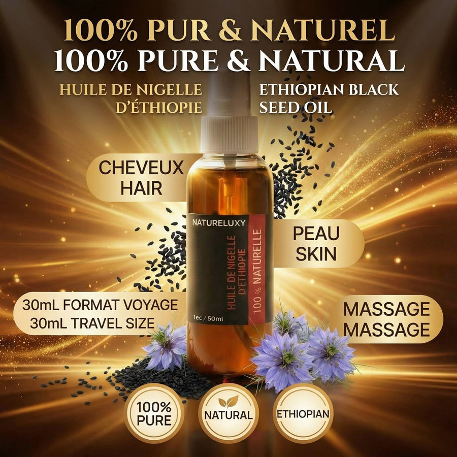 Huile de Nigelle d'éthiopie 30mL spray 100% naturelle – produit naturel présenté par Natureluxy