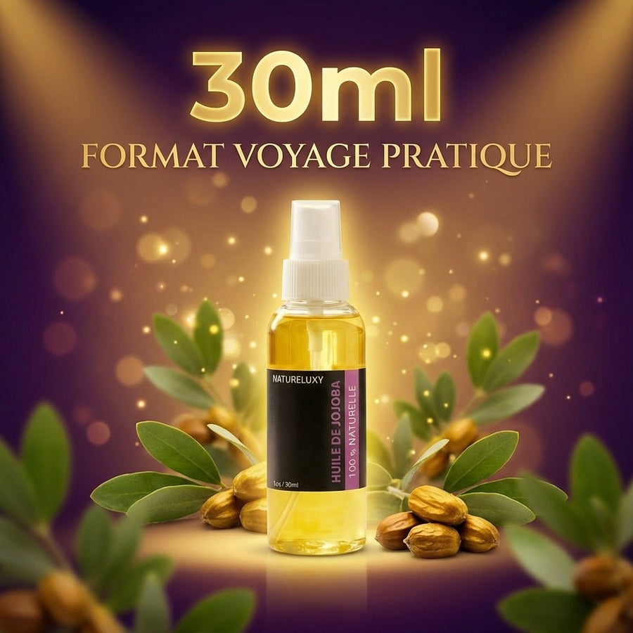 huile de Jojoba 30mL Spray 100% Naturelle – produit naturel présenté par Natureluxy
