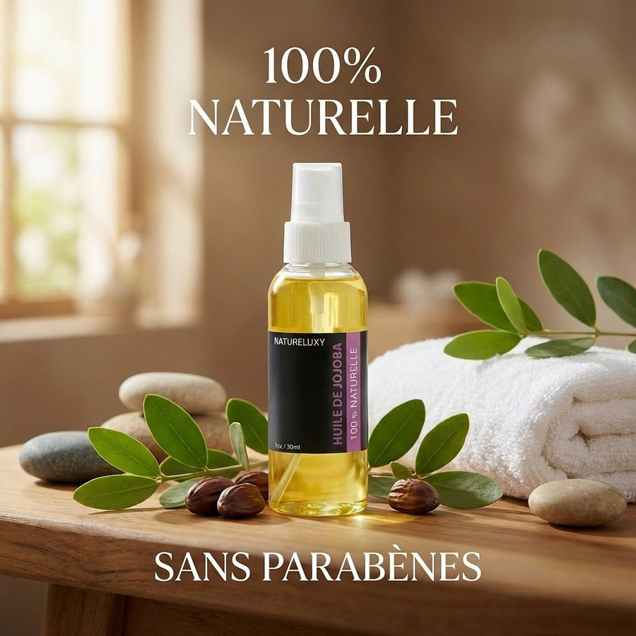 huile de Jojoba 30mL Spray 100% Naturelle – produit naturel présenté par Natureluxy