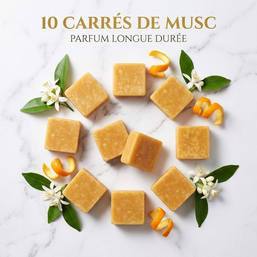 Lot de 10 carrés de musc orange – parfum solide - détail produit