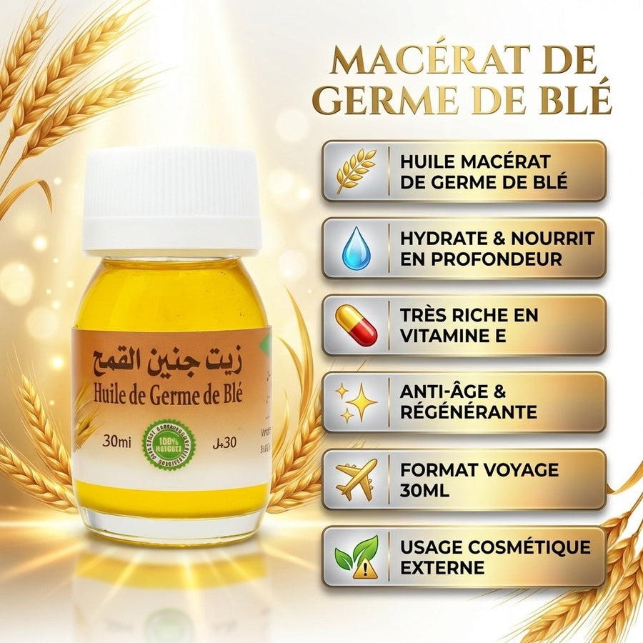 Huile de Germe de Blé 30mL Macérât – produit naturel présenté par Natureluxy