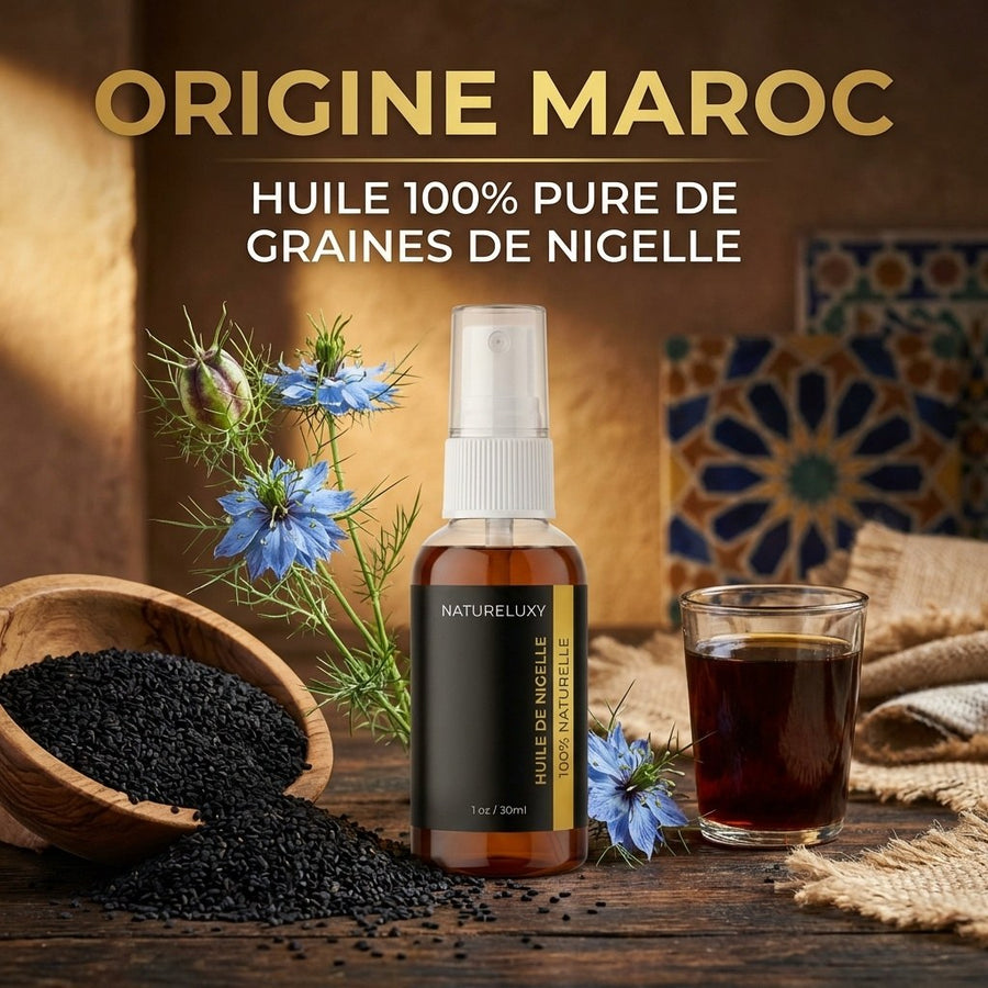 Huile de Nigelle 30mL spray 100% naturelle – produit naturel présenté par Natureluxy
