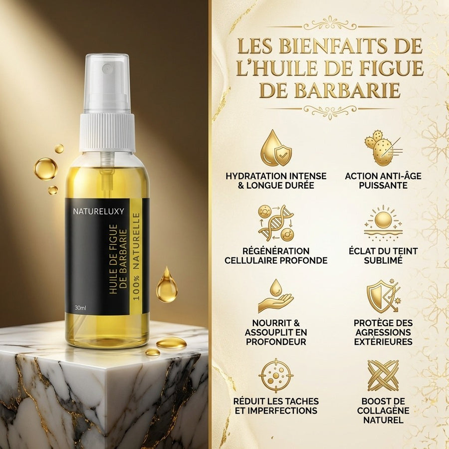 Lot de 4 Huiles de Figue de Barbarie anti-âge, spray 30 ml (visage & corps) – produit naturel présenté par Natureluxy