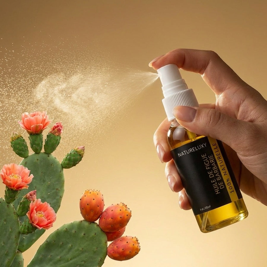Lot de 4 Huiles de Figue de Barbarie anti-âge, spray 30 ml (visage & corps) – produit naturel présenté par Natureluxy