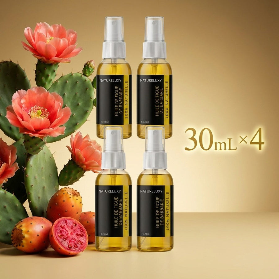 Lot de 4 Huiles de Figue de Barbarie anti-âge, spray 30 ml (visage & corps) – produit naturel présenté par Natureluxy