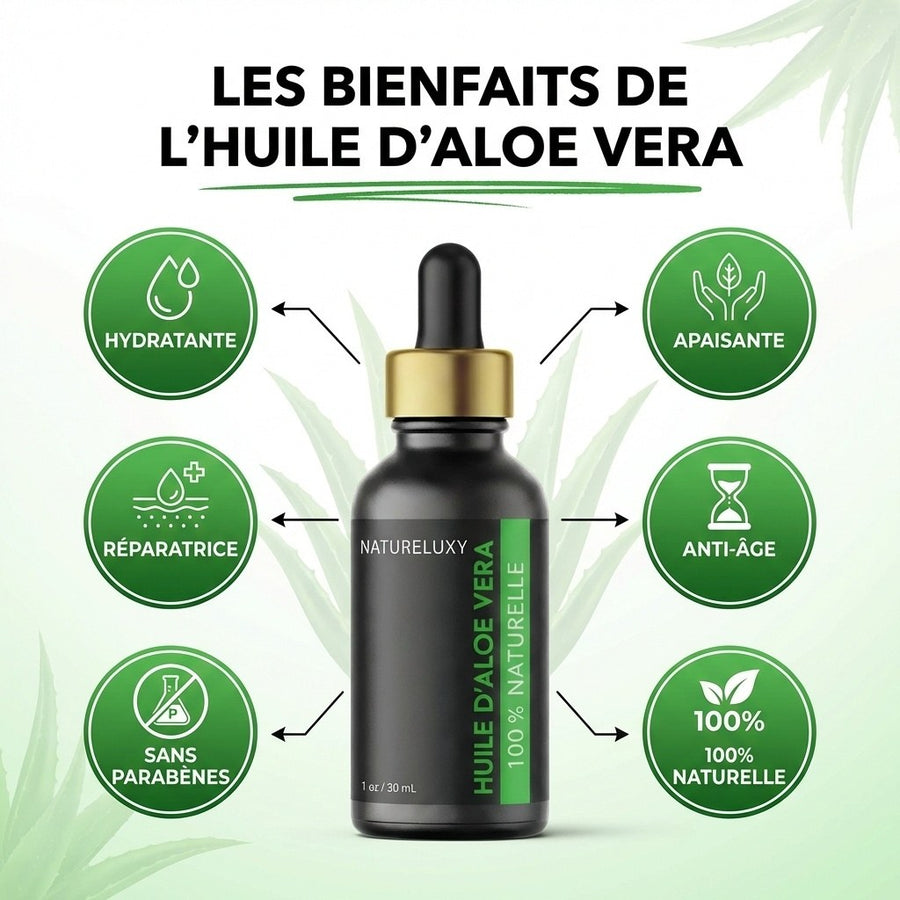 Huile d'Aloé Vera 30mL pipette 100% Naturelle – produit naturel présenté par Natureluxy