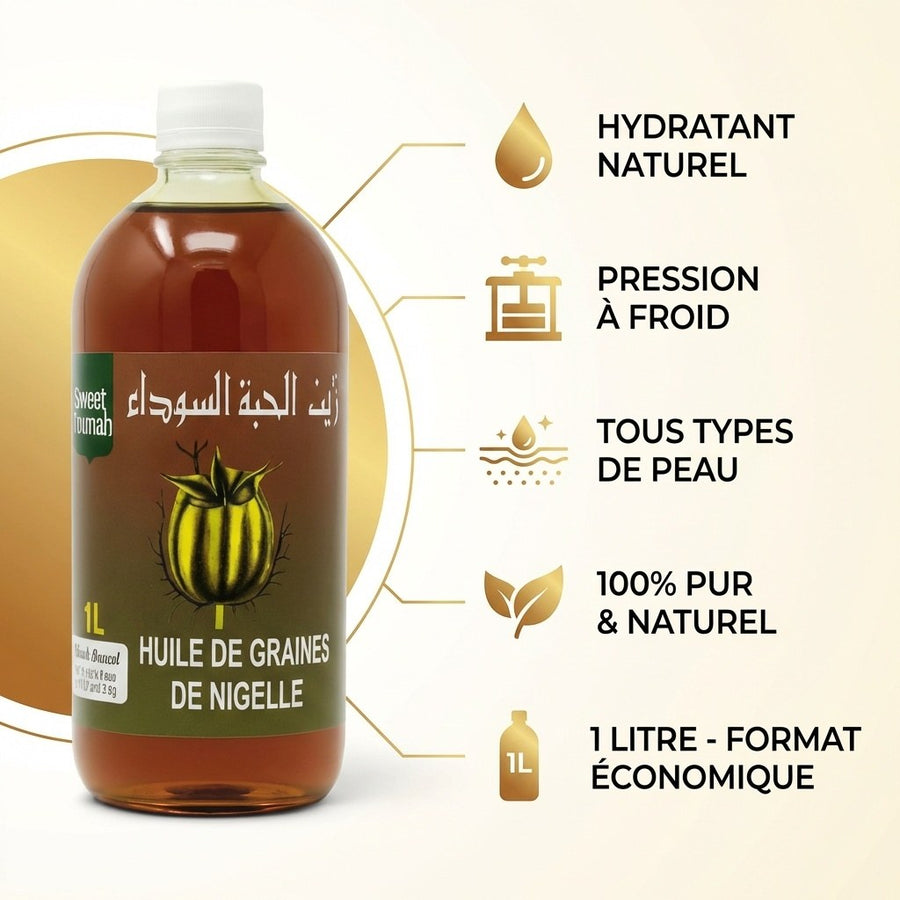 Huile de Graine de Nigelle 1L Sweet Sunnah - Pressée à Froid – produit naturel présenté par Natureluxy