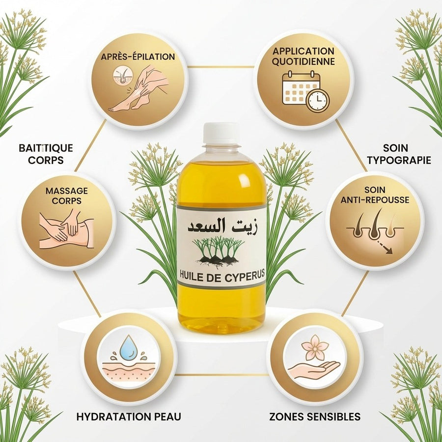 Pack 4×1L Huile de Souchet 100% Naturelle – Macérat – Soin peau & cheveux – Format économique 4 L – produit naturel présenté par Natureluxy