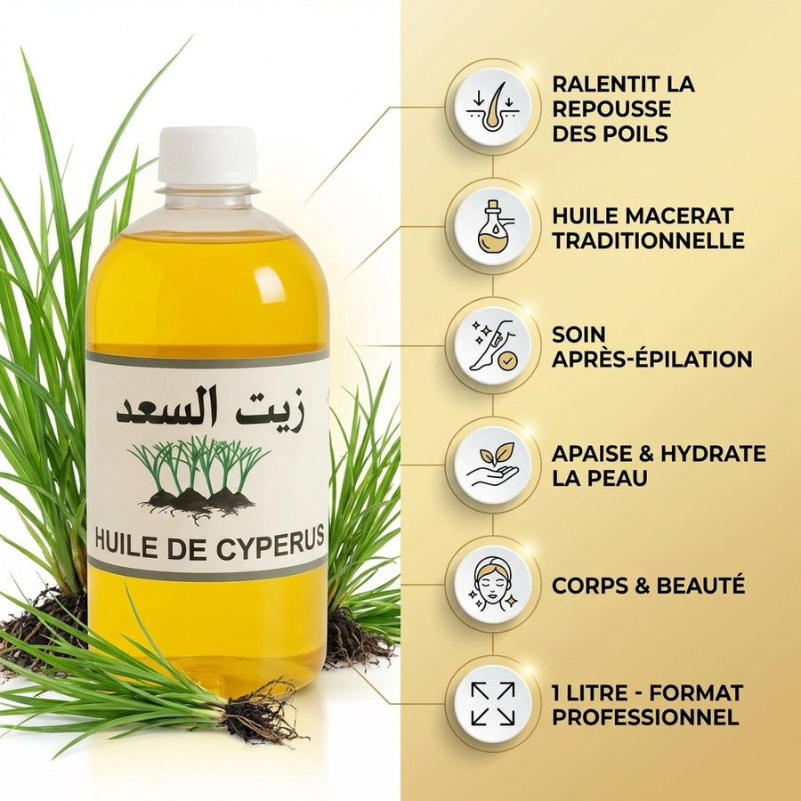 Pack 4×1L Huile de Souchet 100% Naturelle – Macérat – Soin peau & cheveux – Format économique 4 L – produit naturel présenté par Natureluxy