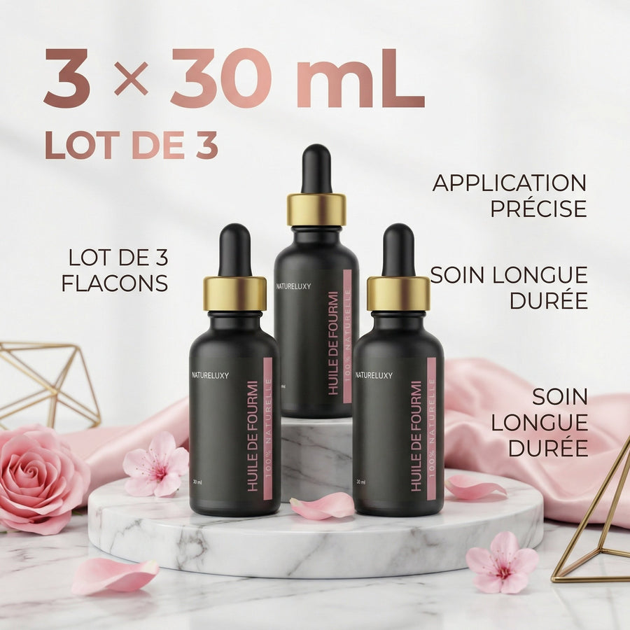 3 Huiles de Fourmi Contre la Pousse du Poil 30ml pipette – produit naturel présenté par Natureluxy