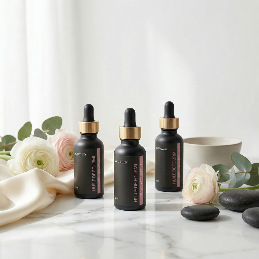 3 Huiles de Fourmi Contre la Pousse du Poil 30ml pipette – produit naturel présenté par Natureluxy
