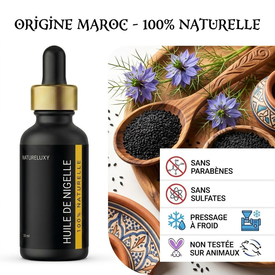 Huile de Nigelle 30mL pipette 100% naturelle (Envoi rapide) – produit naturel présenté par Natureluxy