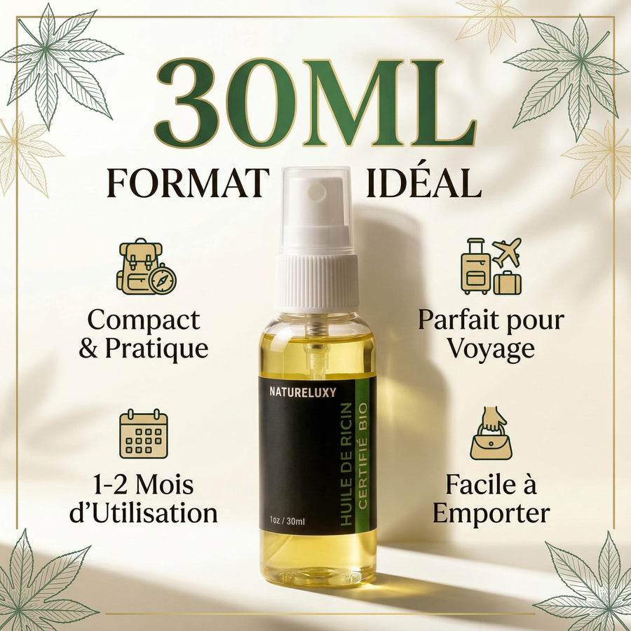 Huile de Ricin 30mL 100% Naturel Spray – produit naturel présenté par Natureluxy