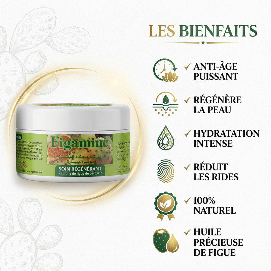 Crème à la figue de barbarie Figamine 100 ml – Soin régénérant visage, corps & mains – produit naturel présenté par Natureluxy