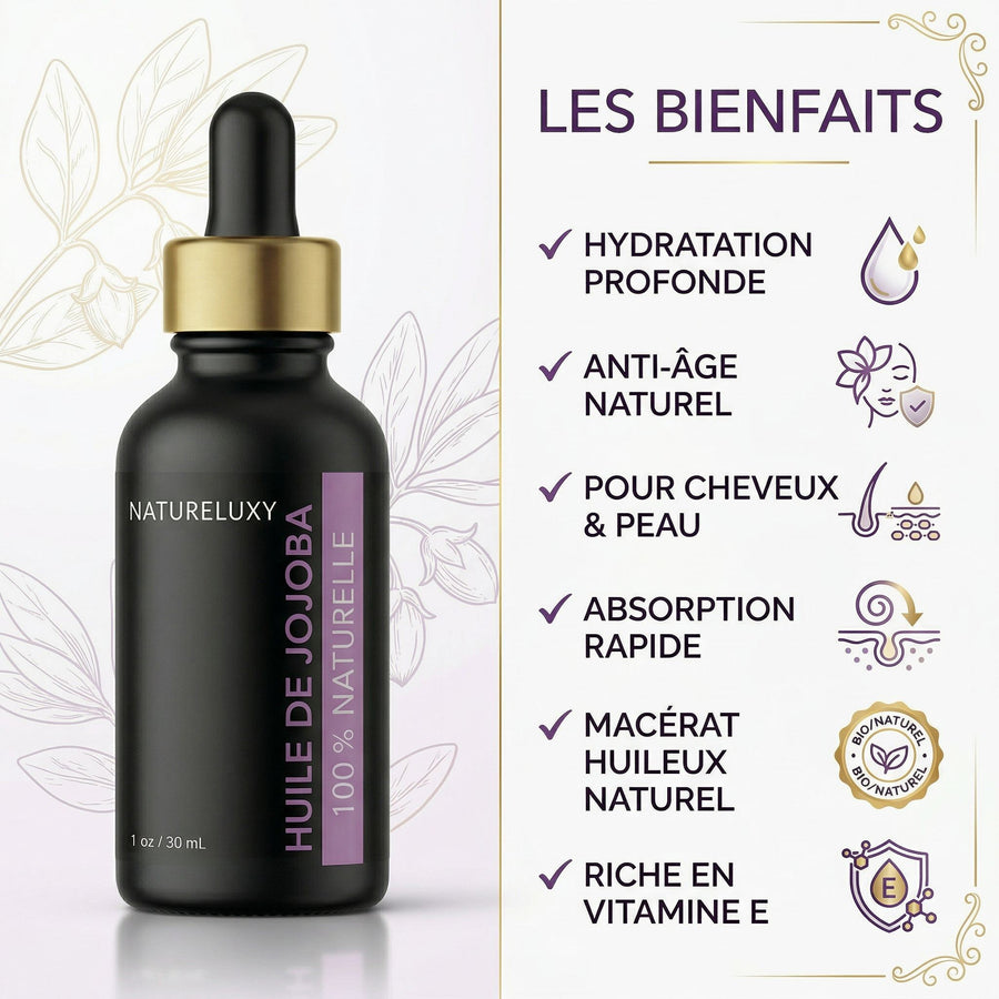 Huile de Jojoba 30 mL Pipette — 100% Naturelle – produit naturel présenté par Natureluxy