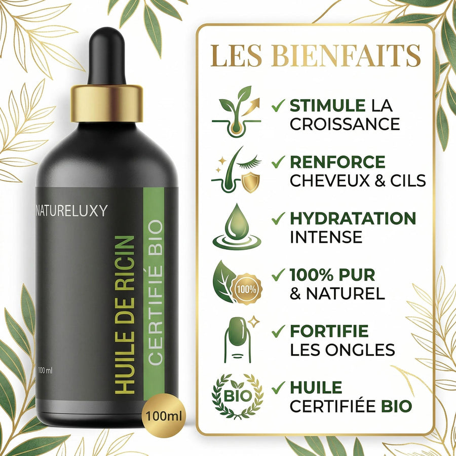 Huile de Ricin 100ml à Pipette – produit naturel présenté par Natureluxy