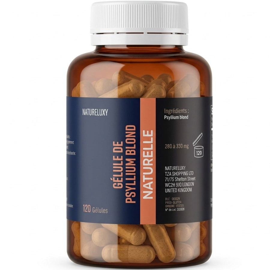 Psyllium Blond 120 Gélules Végétales – Origine Inde – Complément Alimentaire – produit naturel présenté par Natureluxy